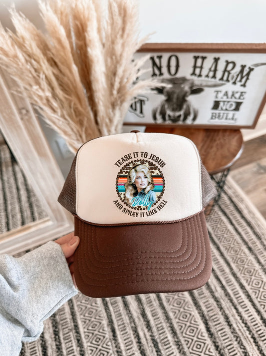 Tease to Jesus Dolly Parton Trucker hat