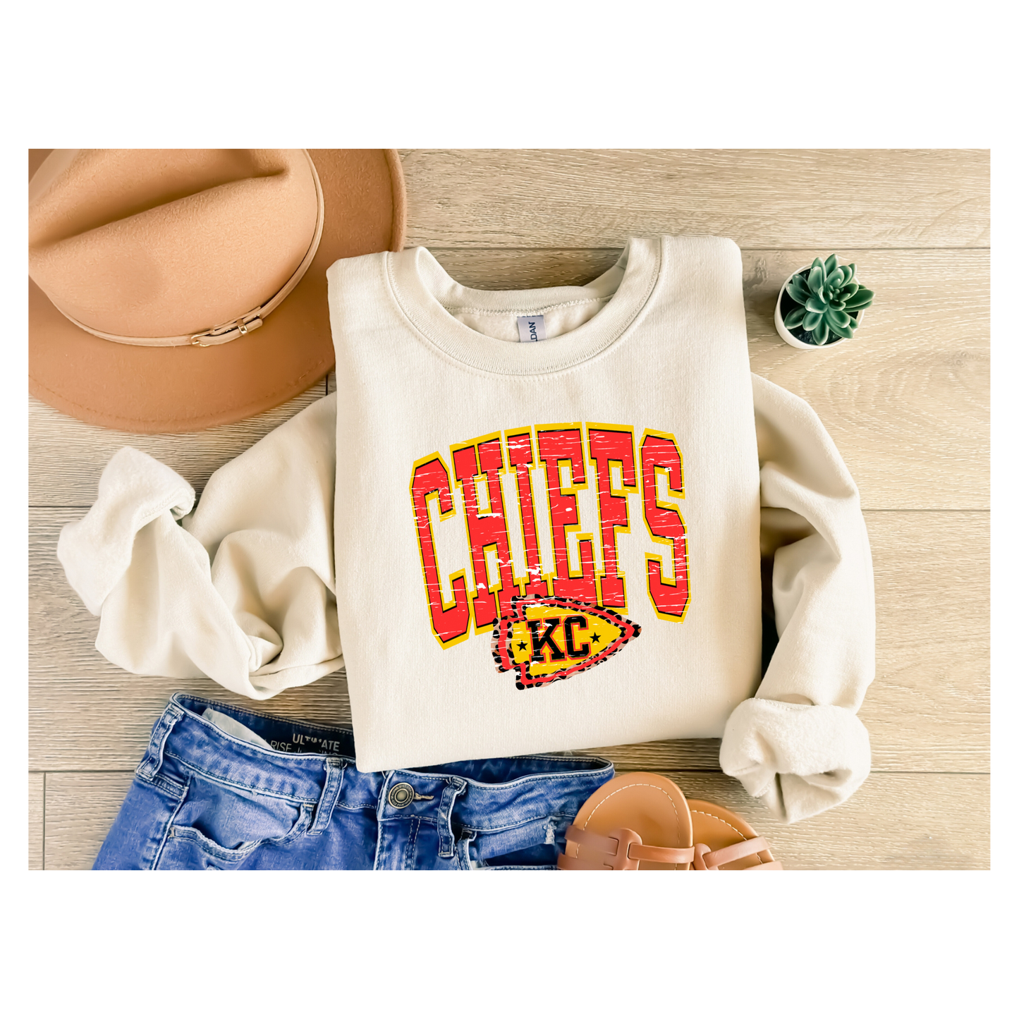 Kansas City Chiefs Distressed Vintage Varsity Logo Sweatshirt